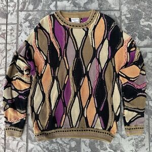 Vintage Carlo Alberto Sweater Mens Large Colorful 3D Knit Textured Australia 90s